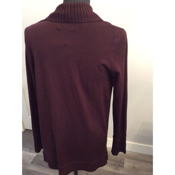 KTFK Burgandy EUC Cardigan Ribbed Knit Shawl Front Open Plum Medium NICE - Picture 4 of 5